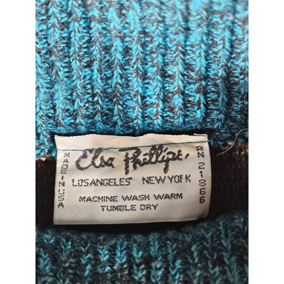 Vintage Elsa Phillips Teal Floral Paisley Mock Neck Knit Sweater Made in USA 402 - Picture 2 of 7